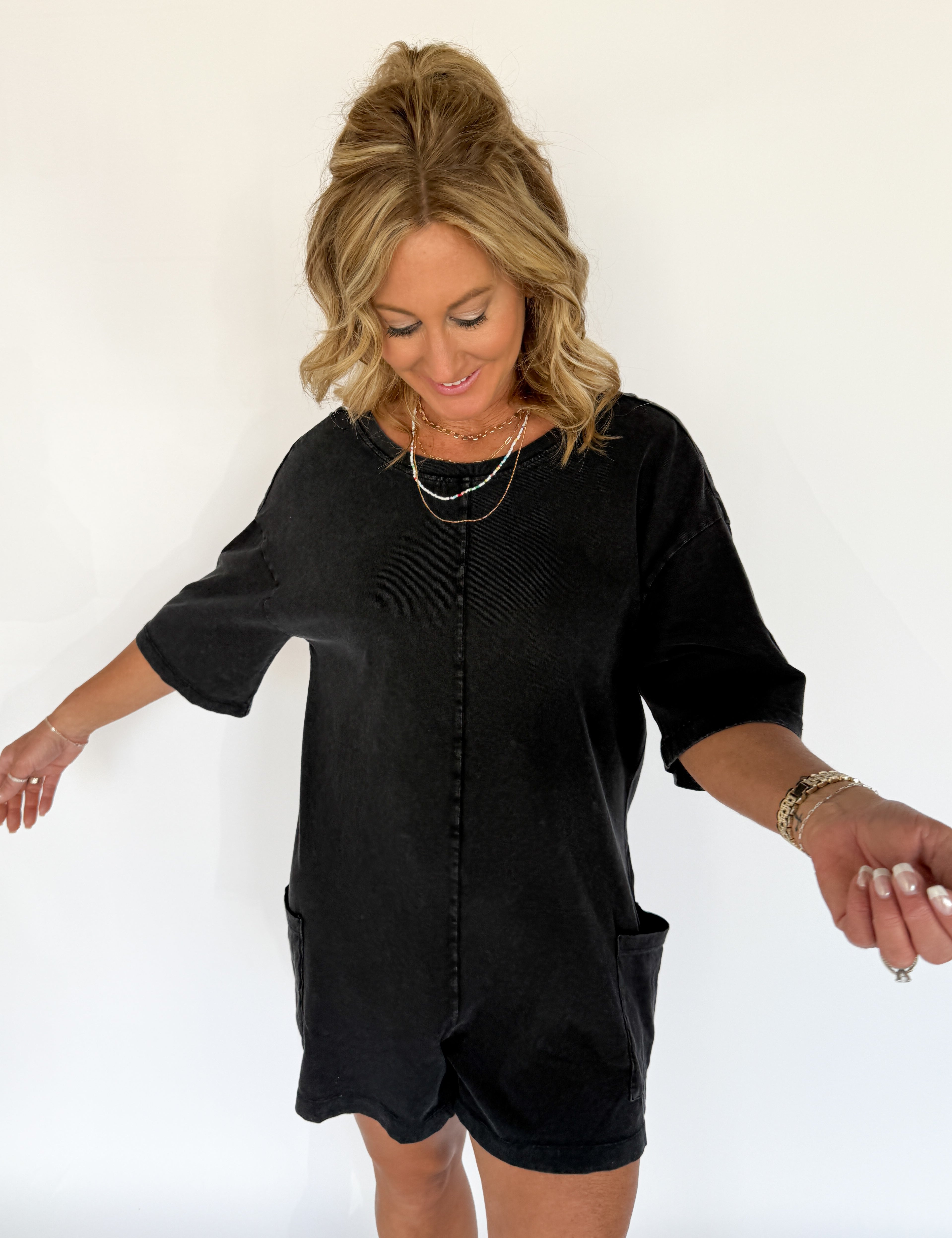 V Back Romper- Black - Ana Patricia Boutique