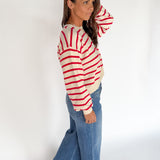 Striped Crewneck Sweater- Red