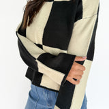 Checkered Sweater- Black/Alpaca