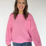 Oversized Front Pocket Sweater- Pink - Ana Patricia Boutique