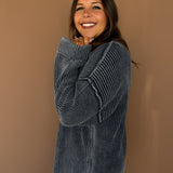 Mineral Wash Folded Cuff Sweater- Navy