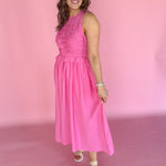 Smocked Bodice Midi Dress- Pink - Ana Patricia Boutique
