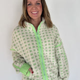 Checkered Fleece Jacket- Lime