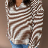 Split Neck Stripe Top- Mocha