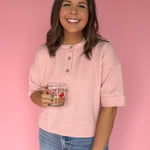 Henley Waffleknit Top- Pink - Ana Patricia Boutique