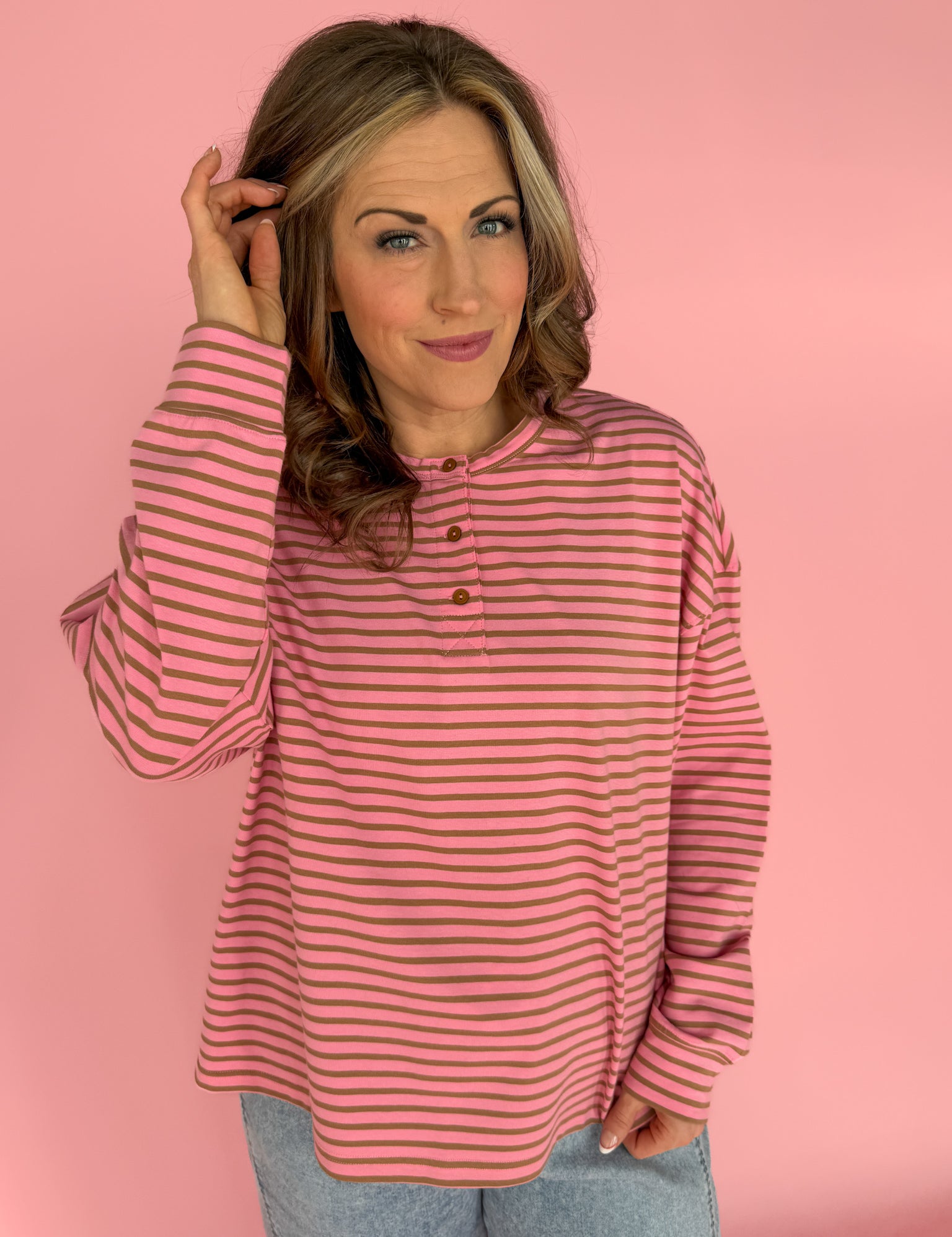 Pink Striped Long Sleeve Top - Ana Patricia Boutique