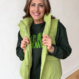 High Collar Padded Vest-Light Green - Ana Patricia Boutique