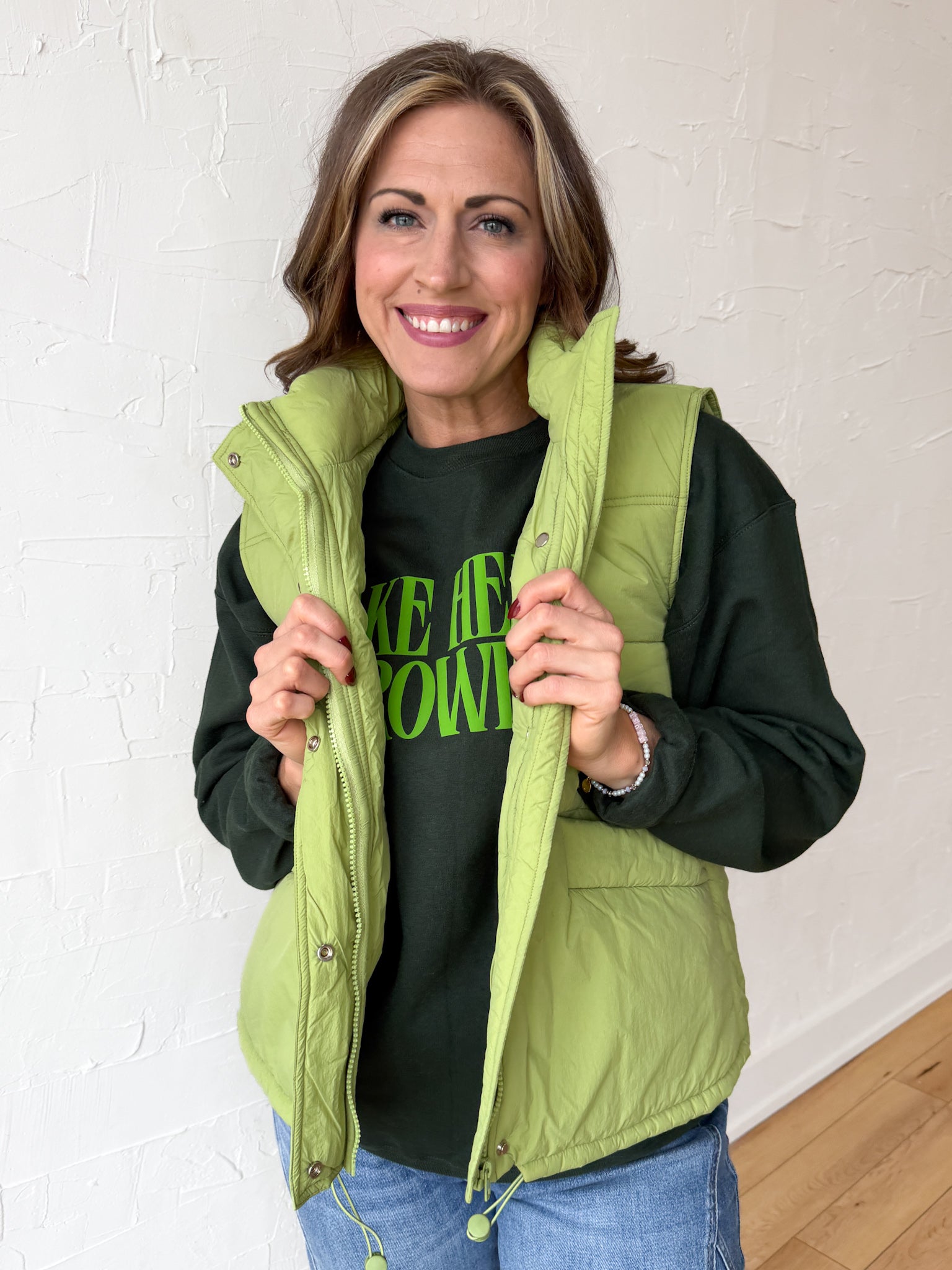 High Collar Padded Vest-Light Green - Ana Patricia Boutique