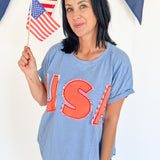 USA Patchwork Top- Denim/Red