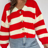 Stripe V Neck Cardigan- Red/Ivory - Ana Patricia Boutique