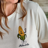 Ahhh Shucks Dancing Corn Graphic Tee in Heather Natural
