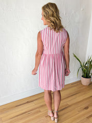 Bow Front Striped Mini Dress-Rose