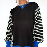 Stripe Sleeve Pullover-Blk/Blue