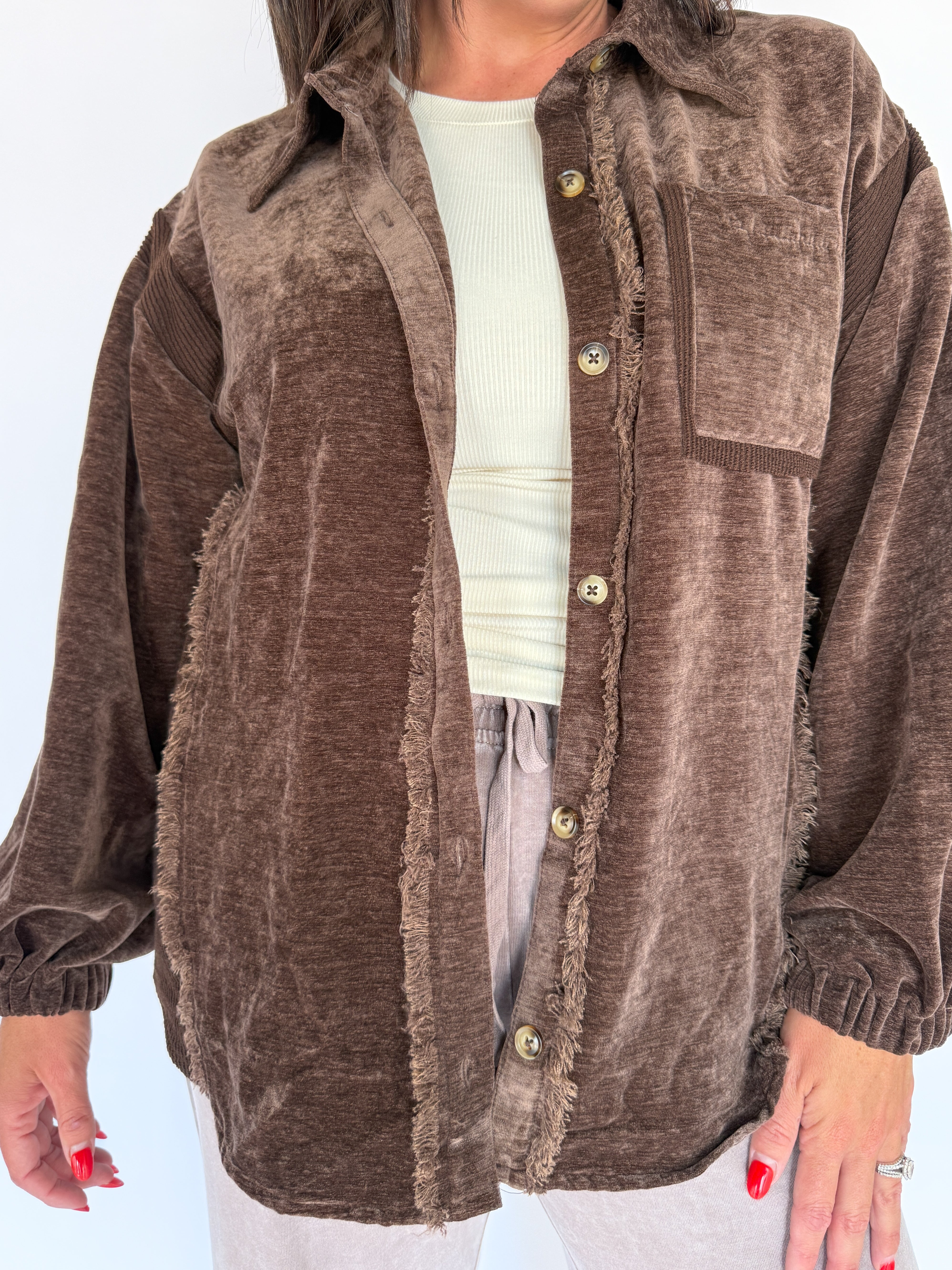 Button Down Jacket- Chocolate - Ana Patricia Boutique