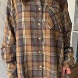 Oversized Plaid Button Up- Oatmeal - Ana Patricia Boutique