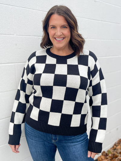 The Anne Checkered Sweater- Blk/White