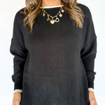 Wavy Hem Sweater- Black - Ana Patricia Boutique
