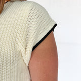 Contrast Trim Sweater Top- Cream