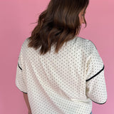 Polka Dot Exposed Hem Tee-Cream - Ana Patricia Boutique