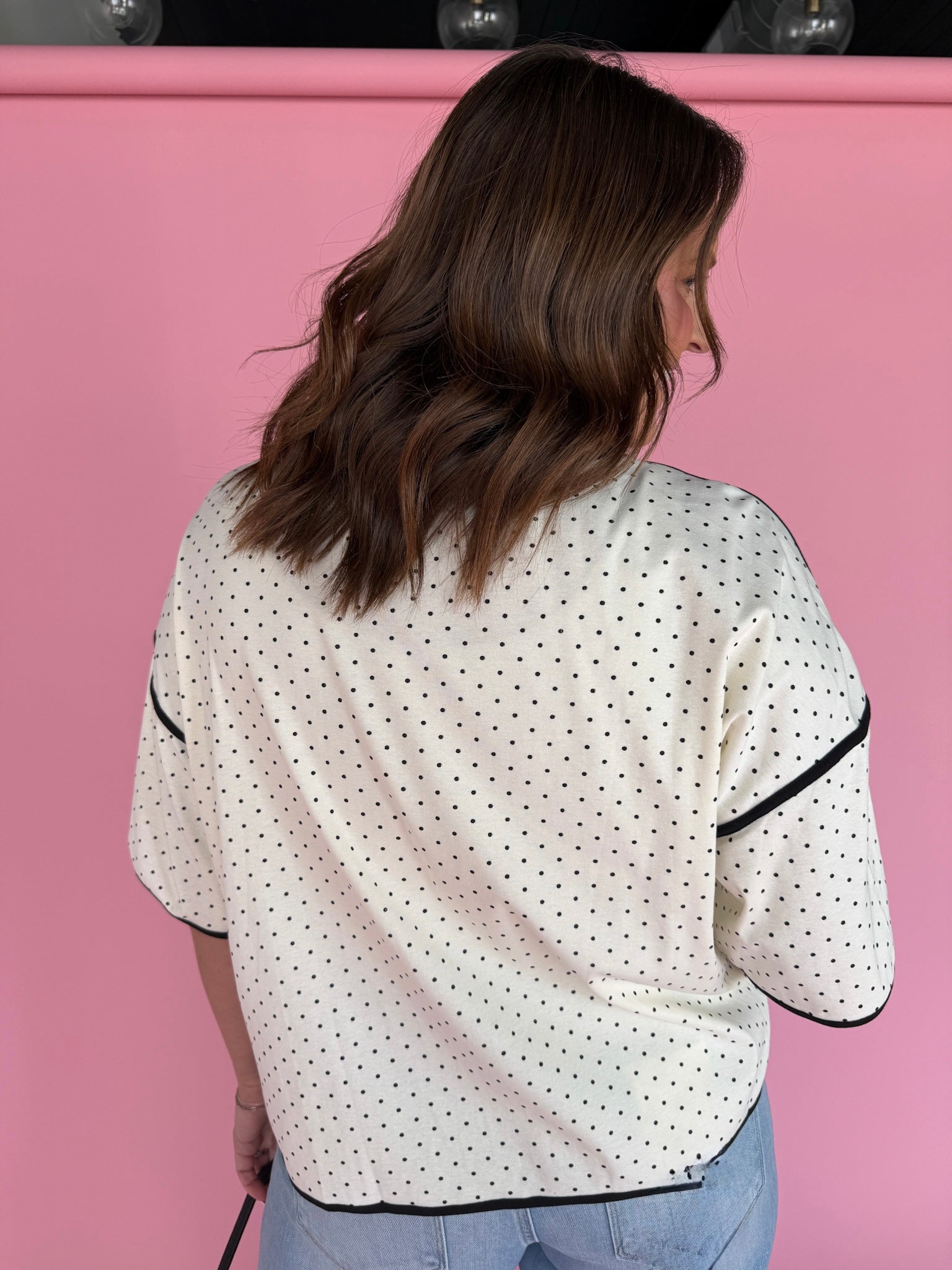Polka Dot Exposed Hem Tee-Cream - Ana Patricia Boutique
