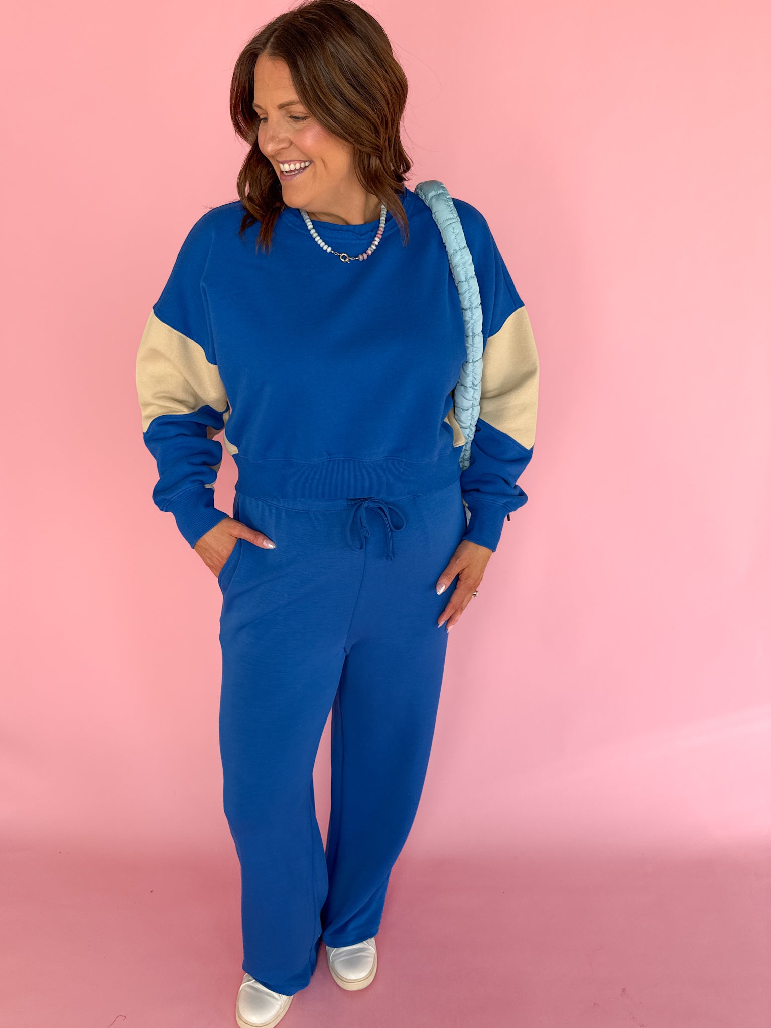 Scuba Wide Leg Pants- Blue - Ana Patricia Boutique