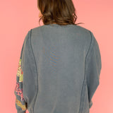 Quilted Sleeve Pullover - Blue - Ana Patricia Boutique