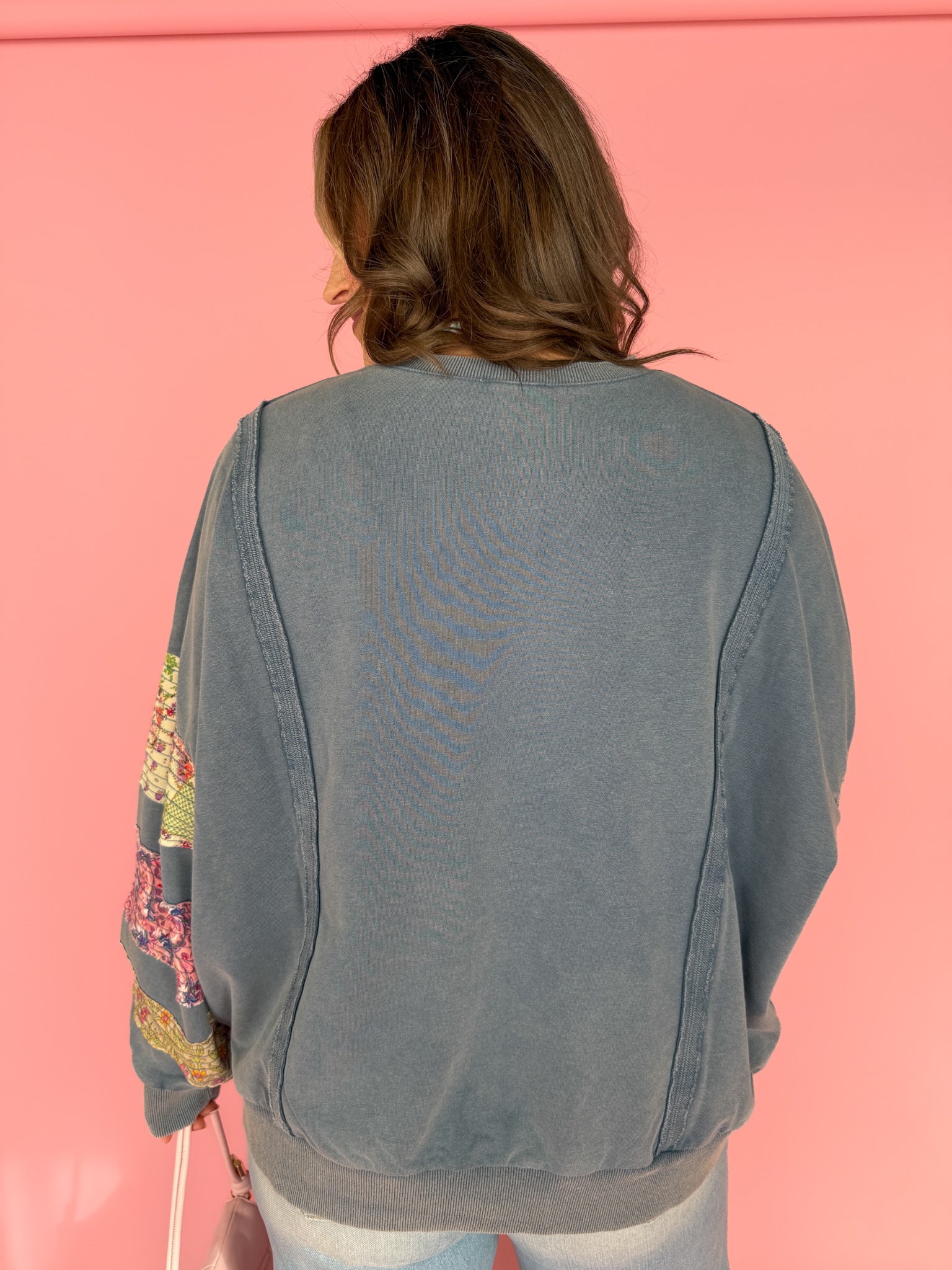 Quilted Sleeve Pullover - Blue - Ana Patricia Boutique