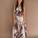 Abstract Sleeveless Dress-Mocha - Ana Patricia Boutique