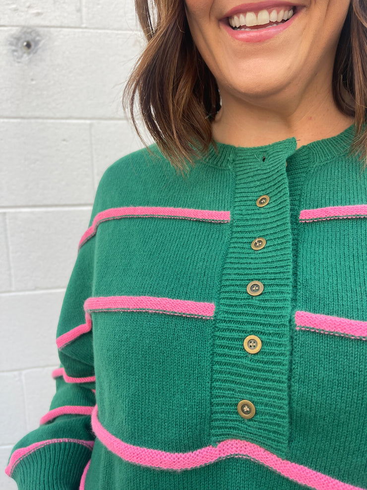 The Carol Sweater- Green/Pink