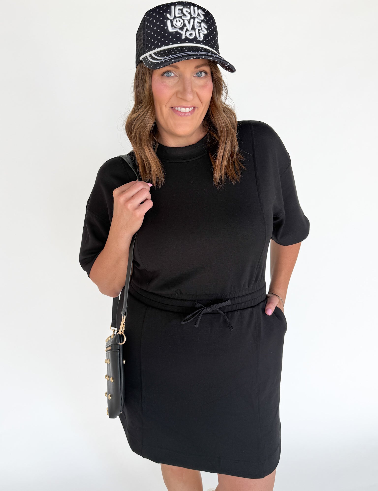 Scuba Short Sleeve Dress- Black - Ana Patricia Boutique