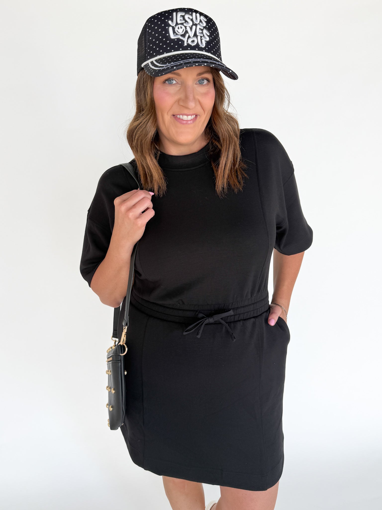 Scuba Short Sleeve Dress- Black - Ana Patricia Boutique
