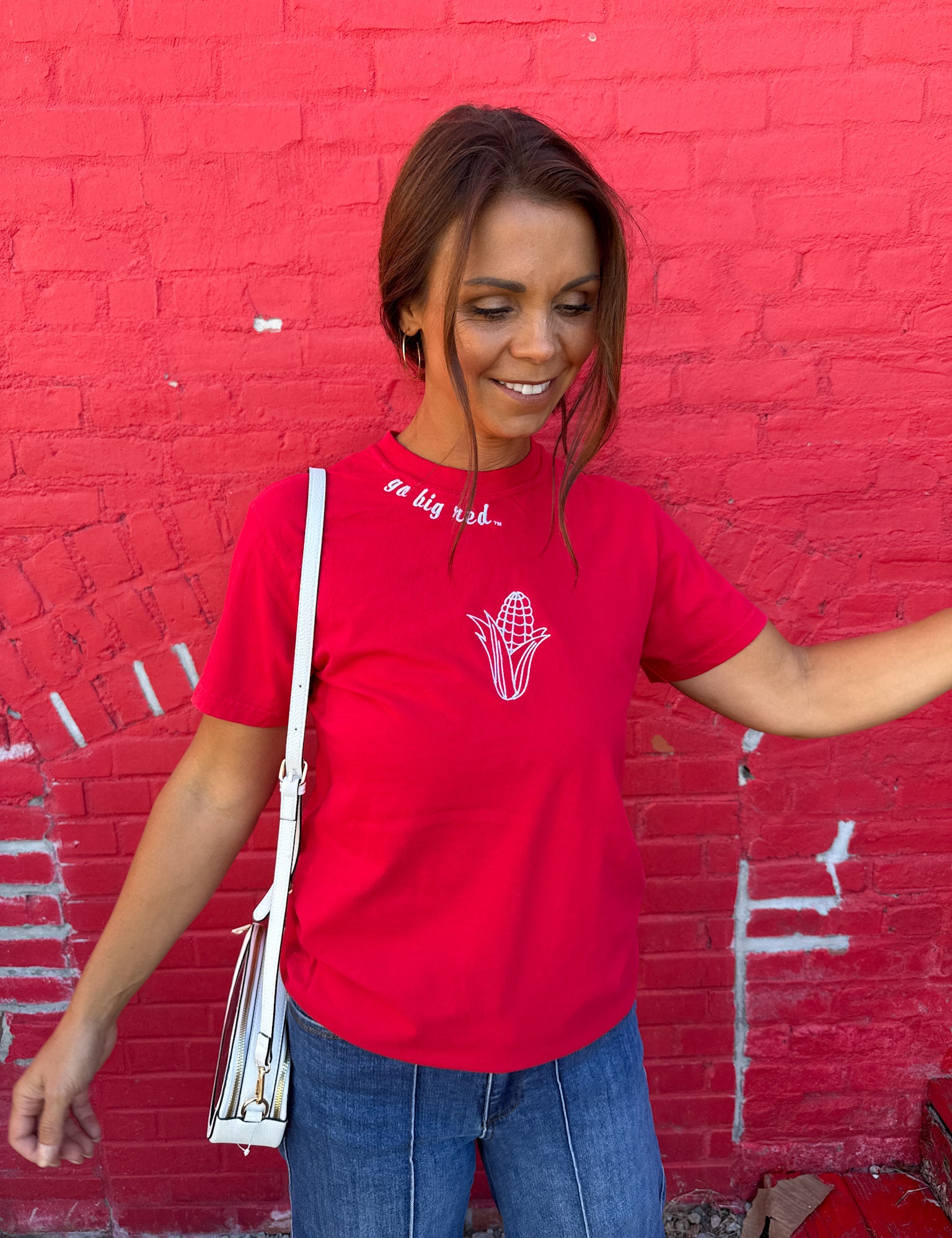 Go Big Red Embroidered Tee - Ana Patricia Boutique