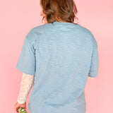 Lace Sleeve Layered T Shirt-Blue