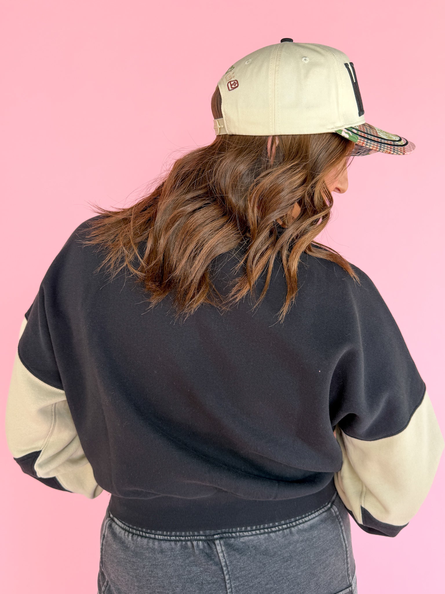 Color Block Sweatshirt- Black/Bone - Ana Patricia Boutique