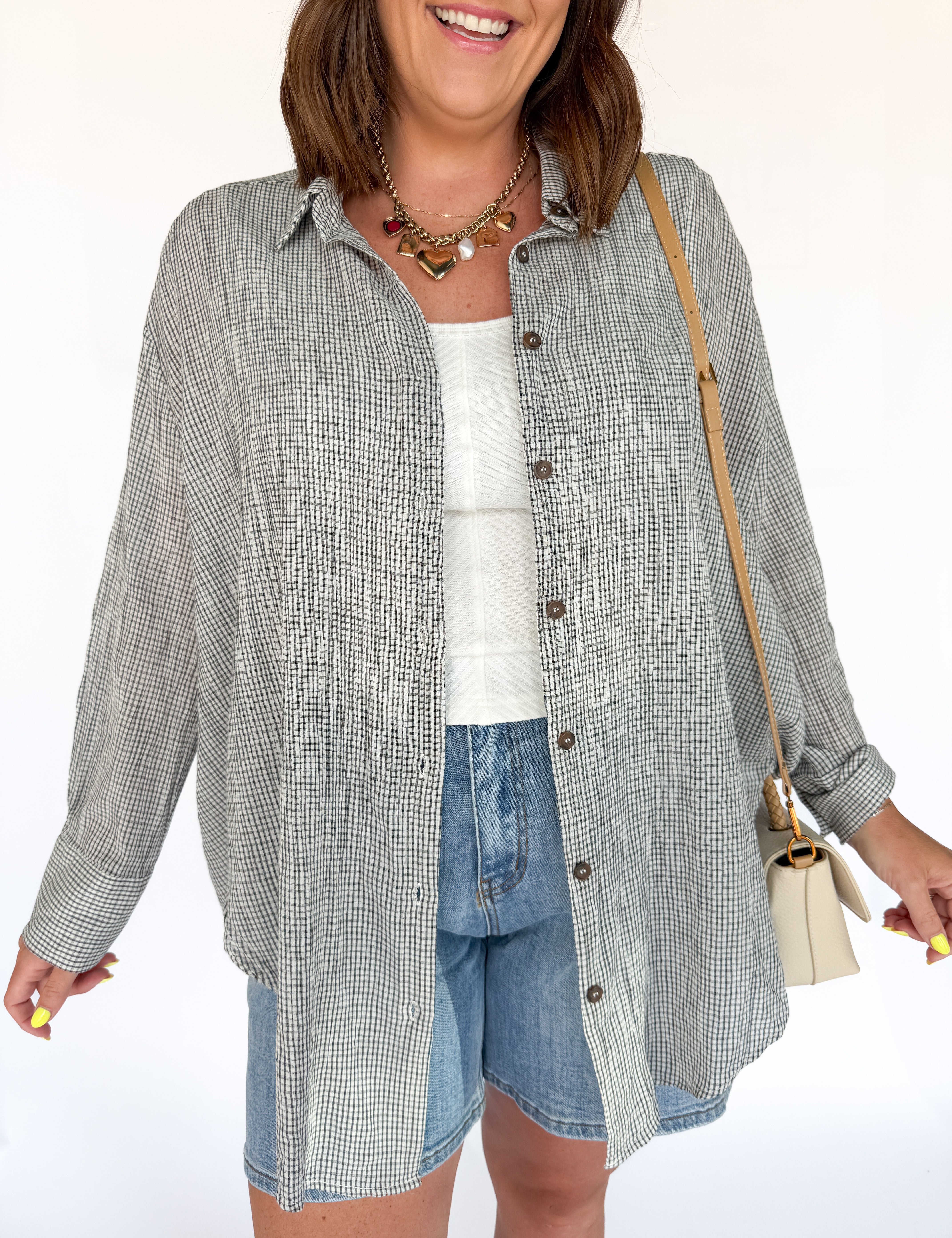 Soft Check Oversized Button Up-Blk/Wht - Ana Patricia Boutique