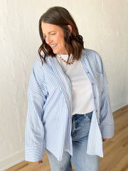 Oversized Stripe Button Up- Blue