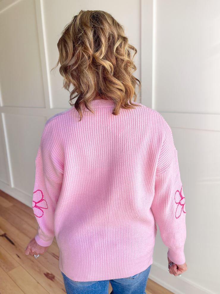 So Sweet Flower Sweater- Pink