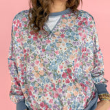 Two Tone Texture Floral Top- Blue