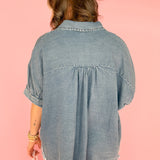 Frayed Trim Denim Button Up