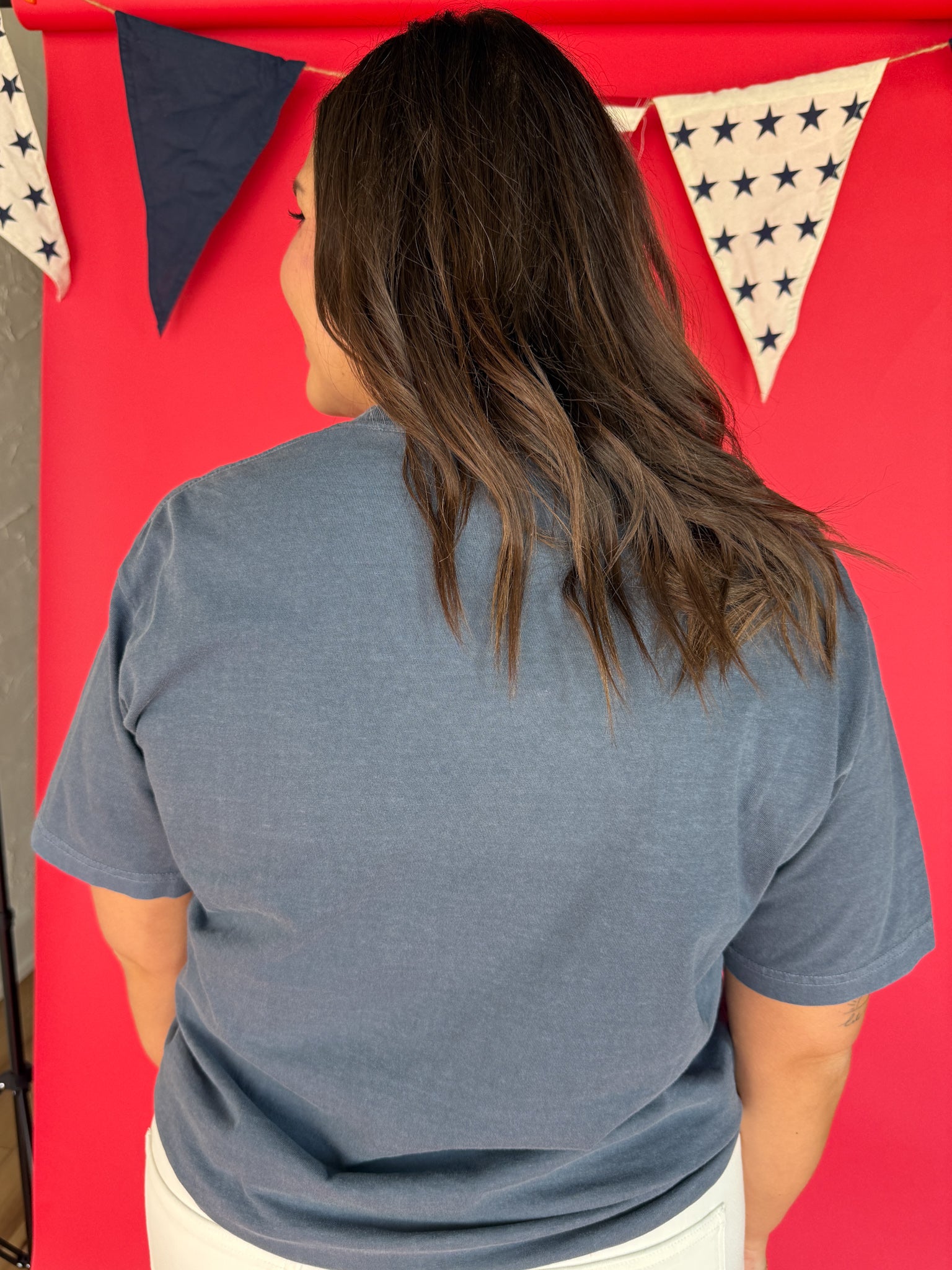 USA Embroidery Tee- Navy - Ana Patricia Boutique