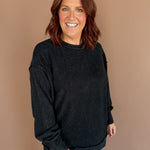 Ribbed Mineral Wash Pullover- Black - Ana Patricia Boutique