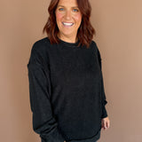Ribbed Mineral Wash Pullover- Black - Ana Patricia Boutique