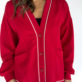 Scuba Piping Cardi- Red/Cream