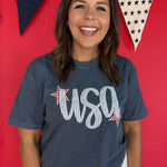 USA Embroidery Tee- Navy - Ana Patricia Boutique