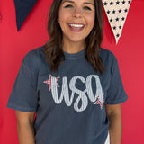 USA Embroidery Tee- Navy - Ana Patricia Boutique