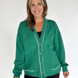 Scuba Piping Cardi- Green/Cream
