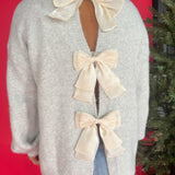Open Back Bow Sweater- Grey