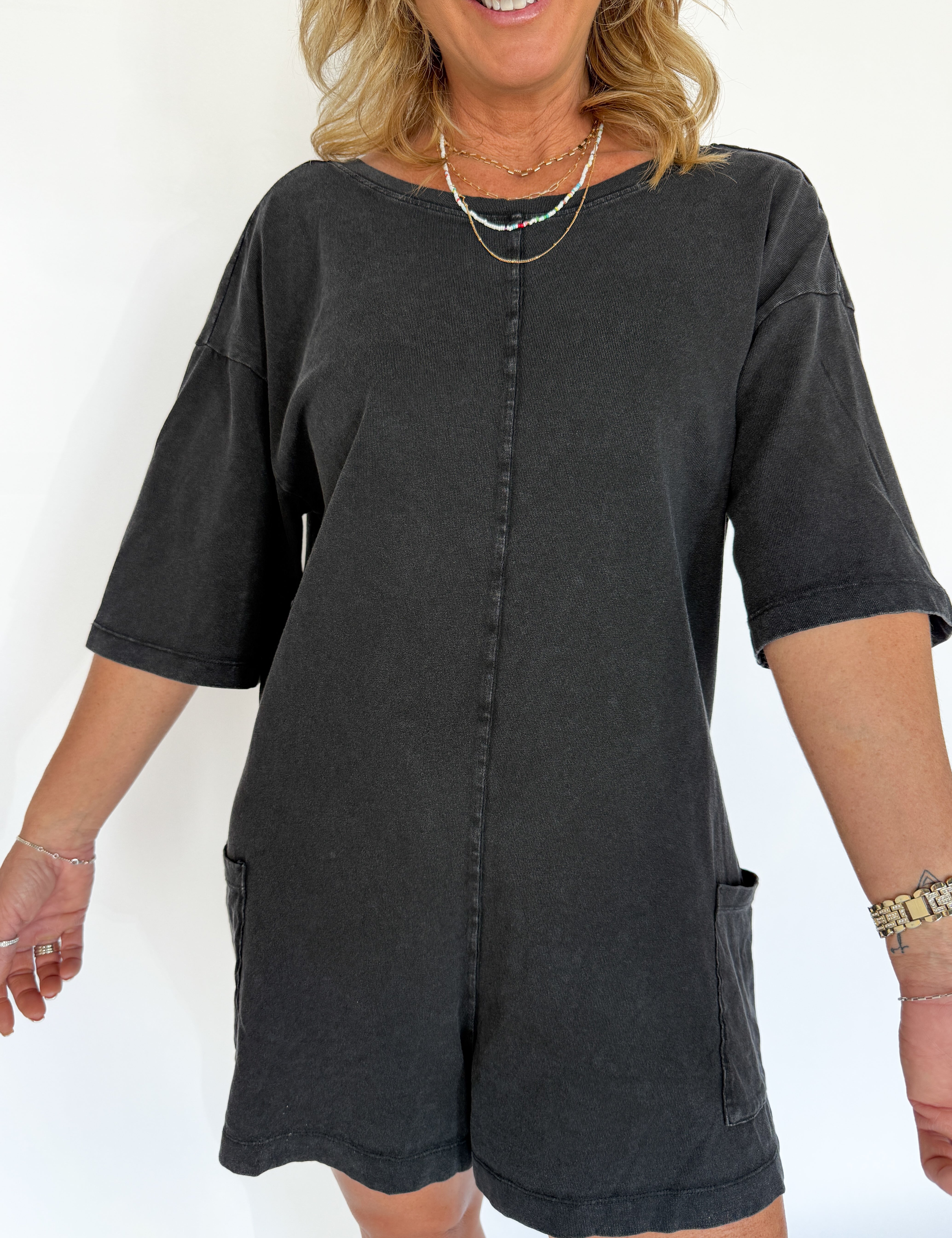 V Back Romper- Black - Ana Patricia Boutique