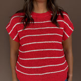 Stripe Knit Sweater Top- Tomato Red