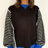 Stripe Sleeve Top- Black/Blue